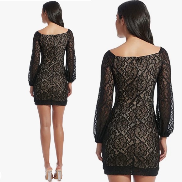 DRESS THE POPULATION Black/nude Esperanza
Lace Mini Dress size Large L - Picture 5 of 9